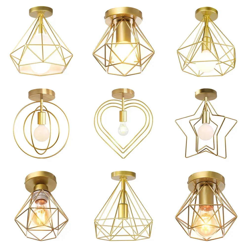 Gold Iron Cage Ceiling Light