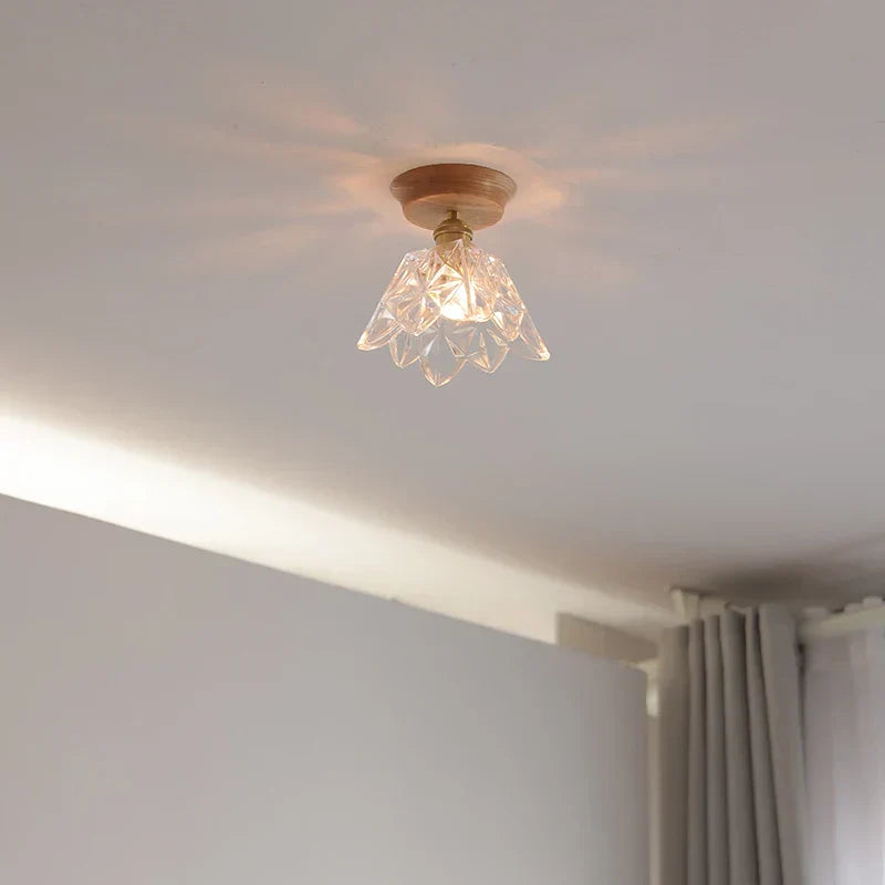 Glass Wood LED Ceiling Lamp