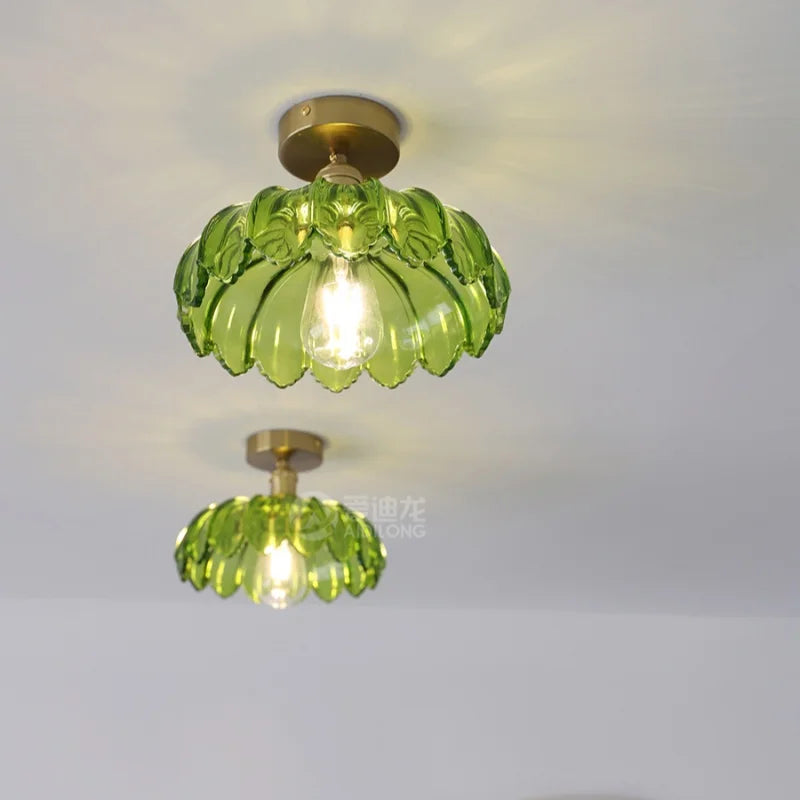Green Glass Ceiling Light Copper Iron Blend