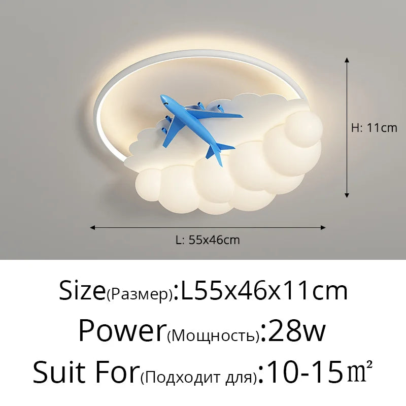 White Cloud Ceiling Light Airplane Design Kids