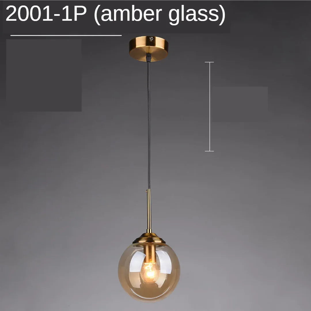 Glass Ball Pendant Light Amber Kitchen Style