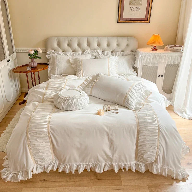 Cotton Ruffle Bedding Set Pleated 2M Bed Skirt