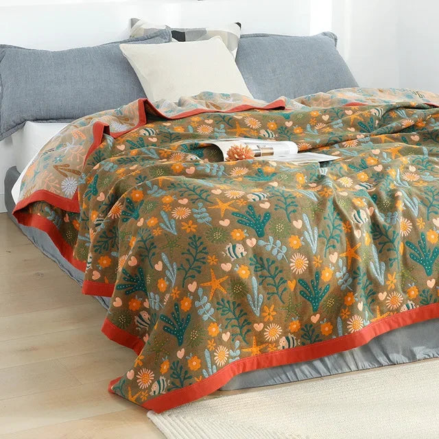 Cotton Gauze Flower Throw
