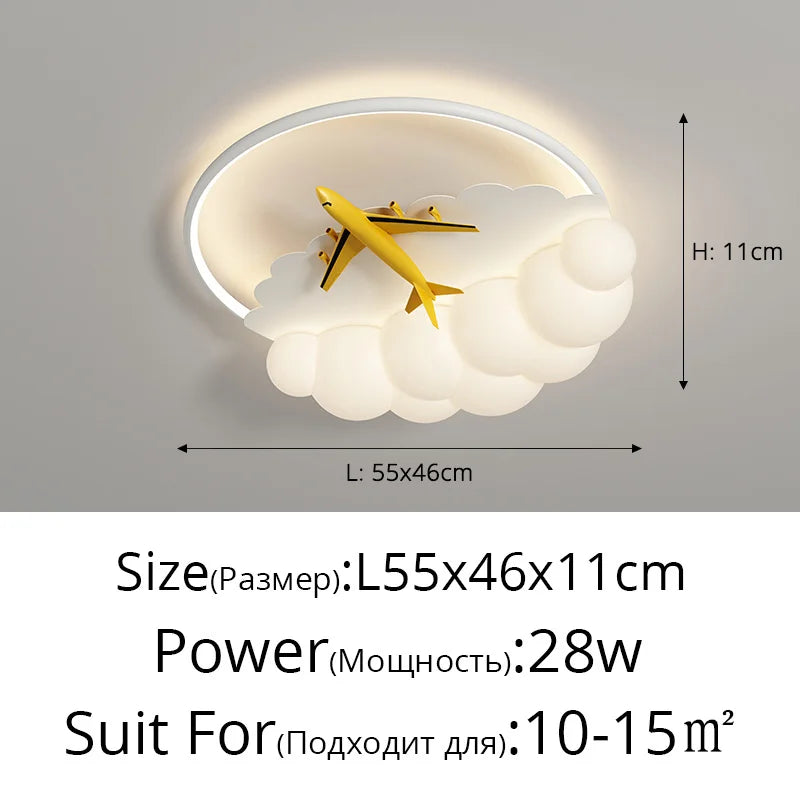 White Cloud Ceiling Light Airplane Design Kids