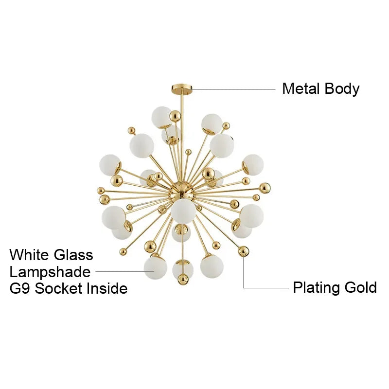 Gold Glass Pendant Light 18-Light Design