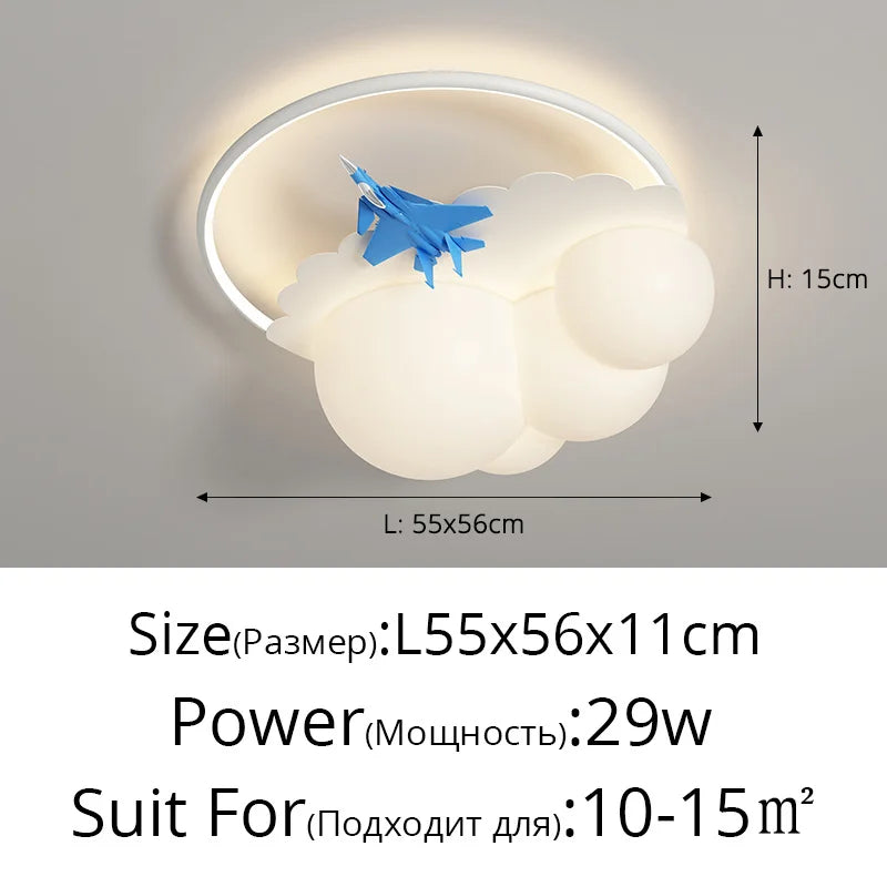 White Cloud Ceiling Light Airplane Design Kids