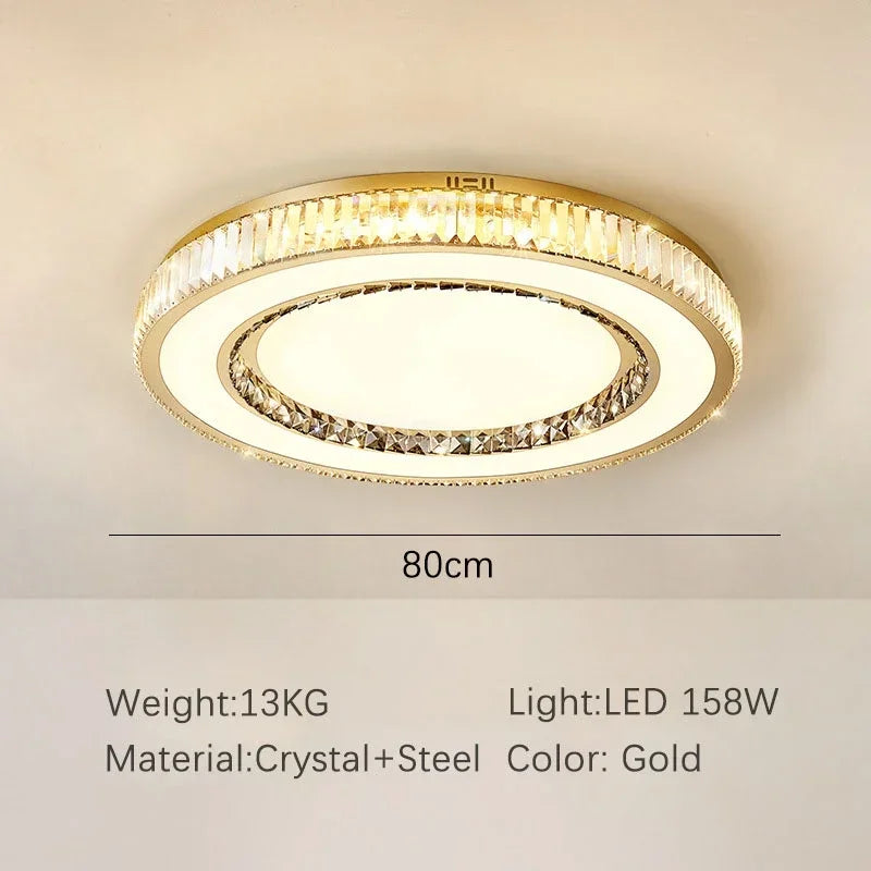 Gold Crystal LED Ceiling Chandelier 100cm Bright