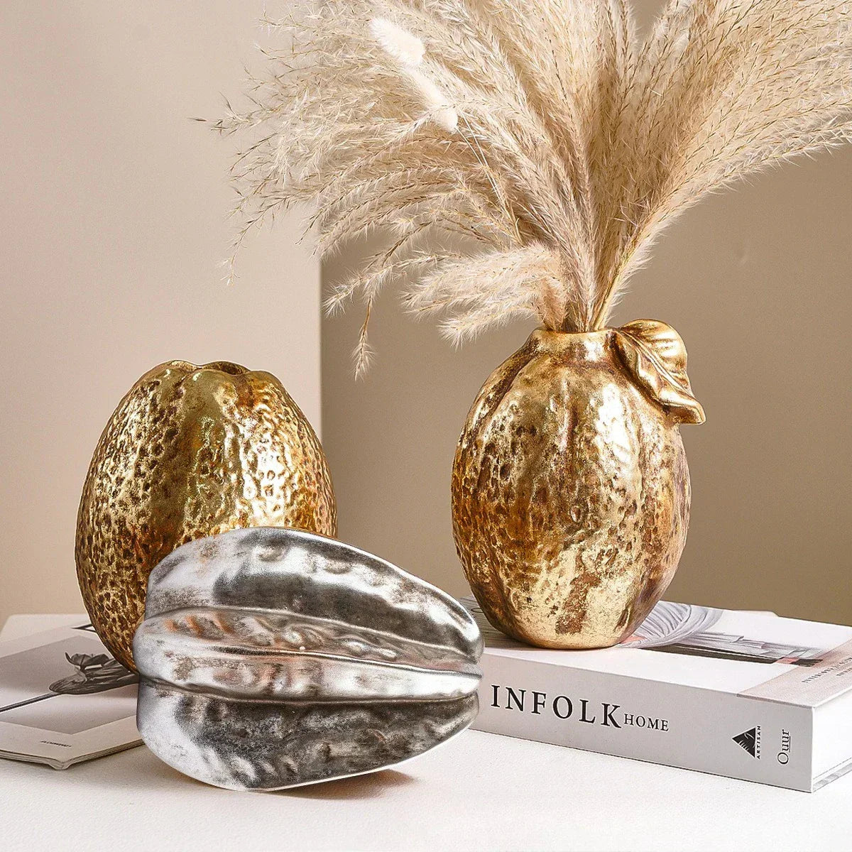 Gold Ceramic Fruit Vase