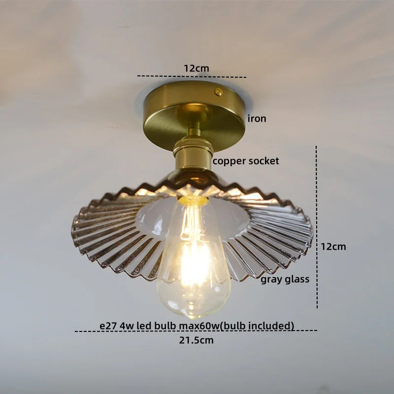 Green Glass Ceiling Light Copper Iron Blend