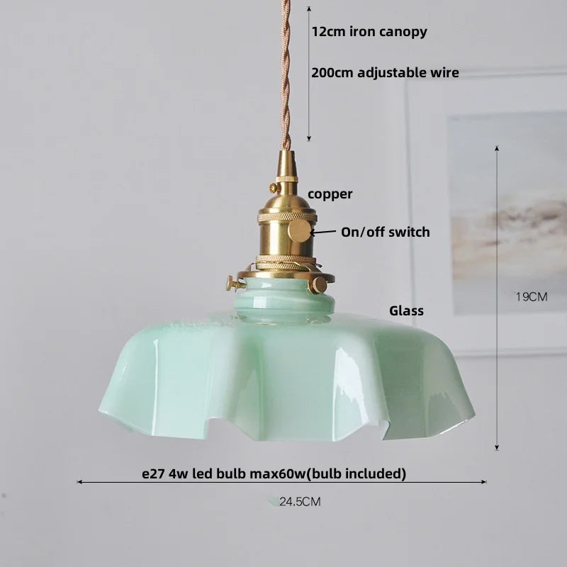 Green Glass Pendant Light 3-Head Adjustable Wire