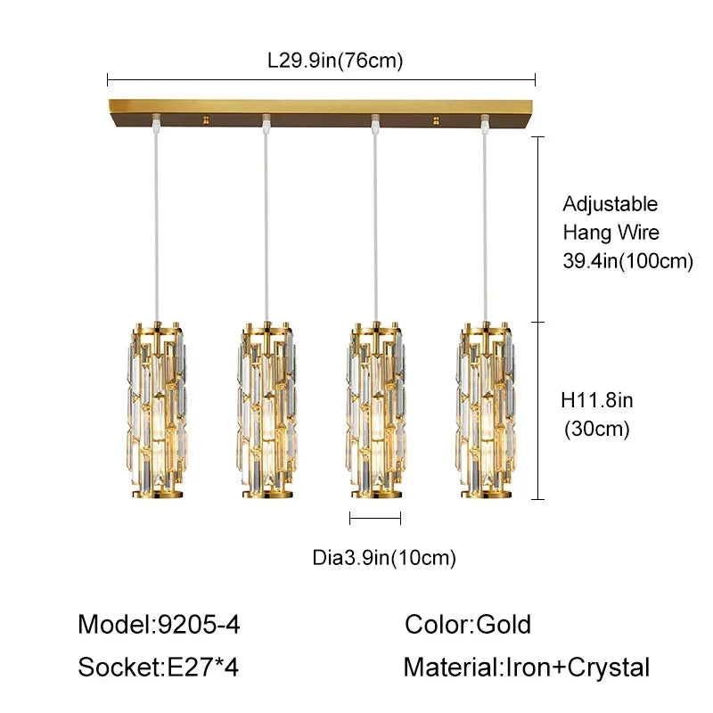 Gold Crystal Pendant Light L76cm Shimmering