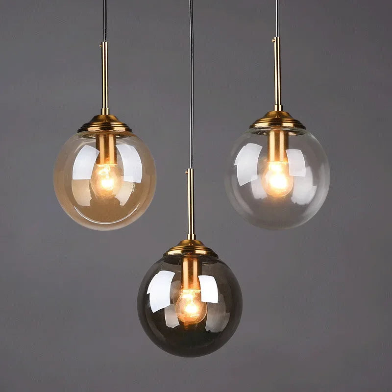 Glass Ball Pendant Light Amber Kitchen Style