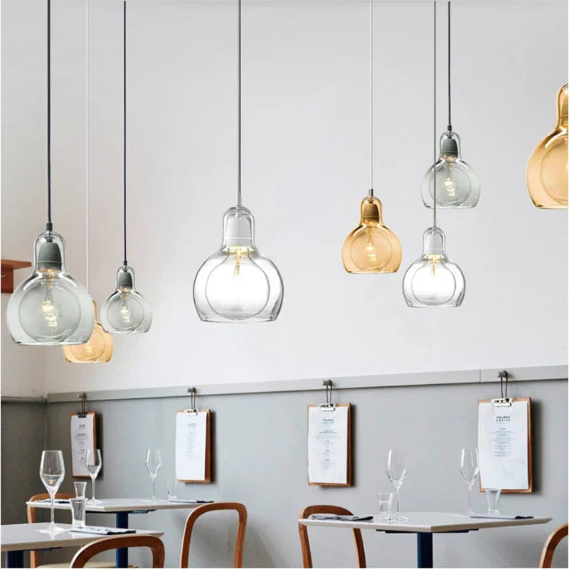 Amber Glass Pendant Light Large Size Kitchen