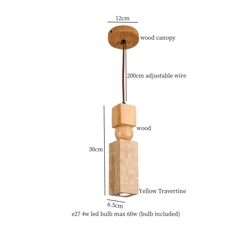 Yellow Travertine Pendant Lamp Polished Copper