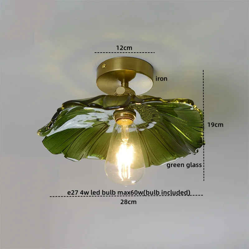 Green Glass Ceiling Light Copper Iron Blend