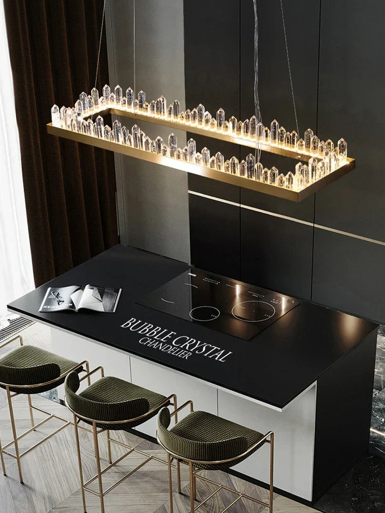 Gold Crystal Dining Chandelier Rectangle 100cm