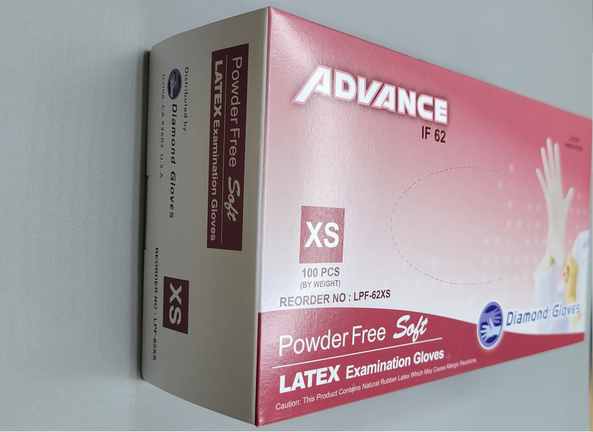 Diamond Advance IP62 Latex Exam Gloves 5.6mil Polymer Coated Powder Free 10 boxes per case