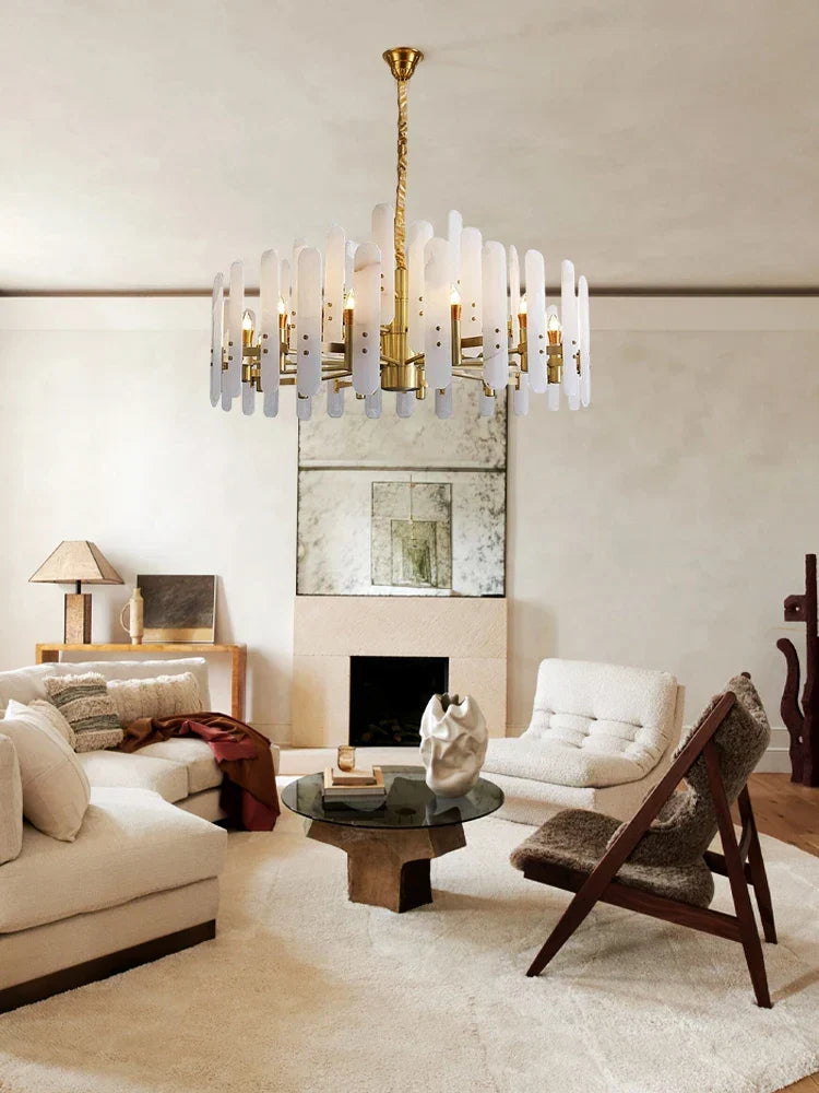 Gold Chrome Alabaster Chandelier