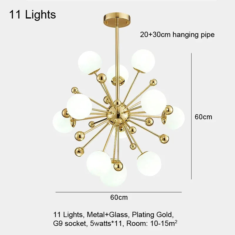 Gold Glass Pendant Light 18-Light Design