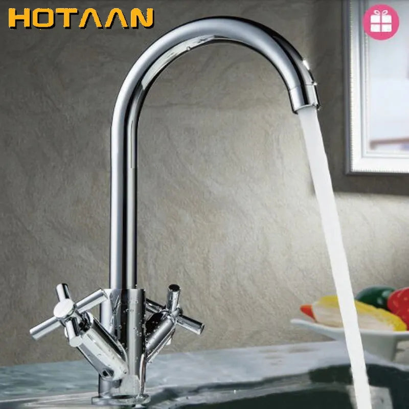 Chrome Dual Handle Faucet Hot And Cold Kitchen