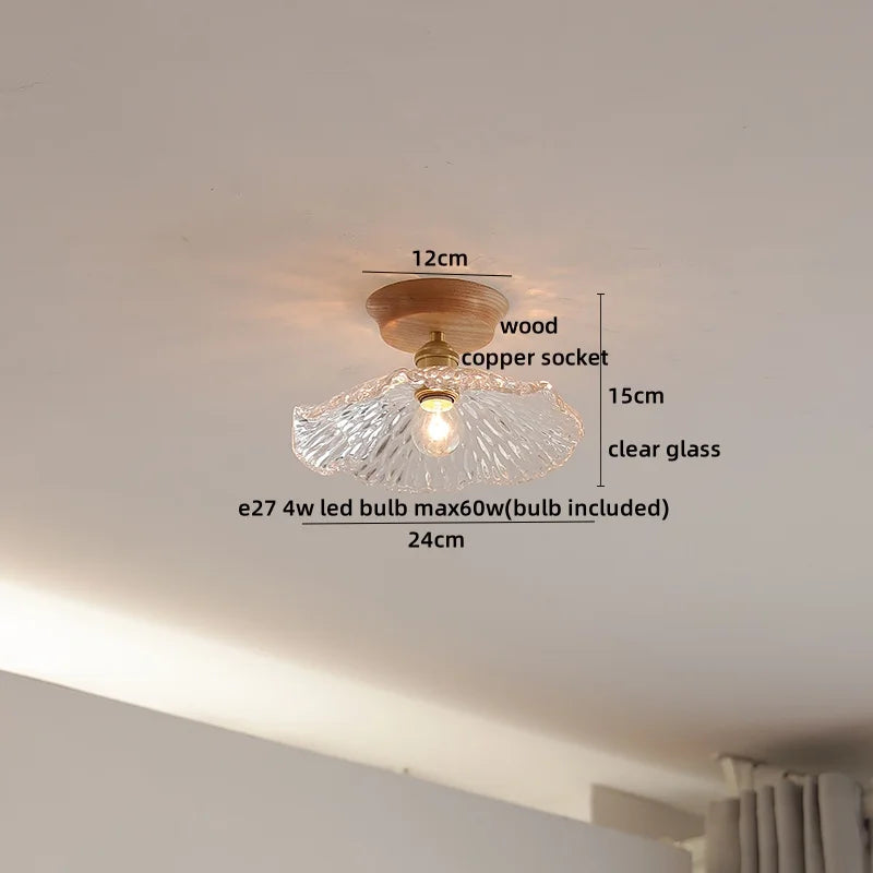 Glass Wood LED Ceiling Lamp