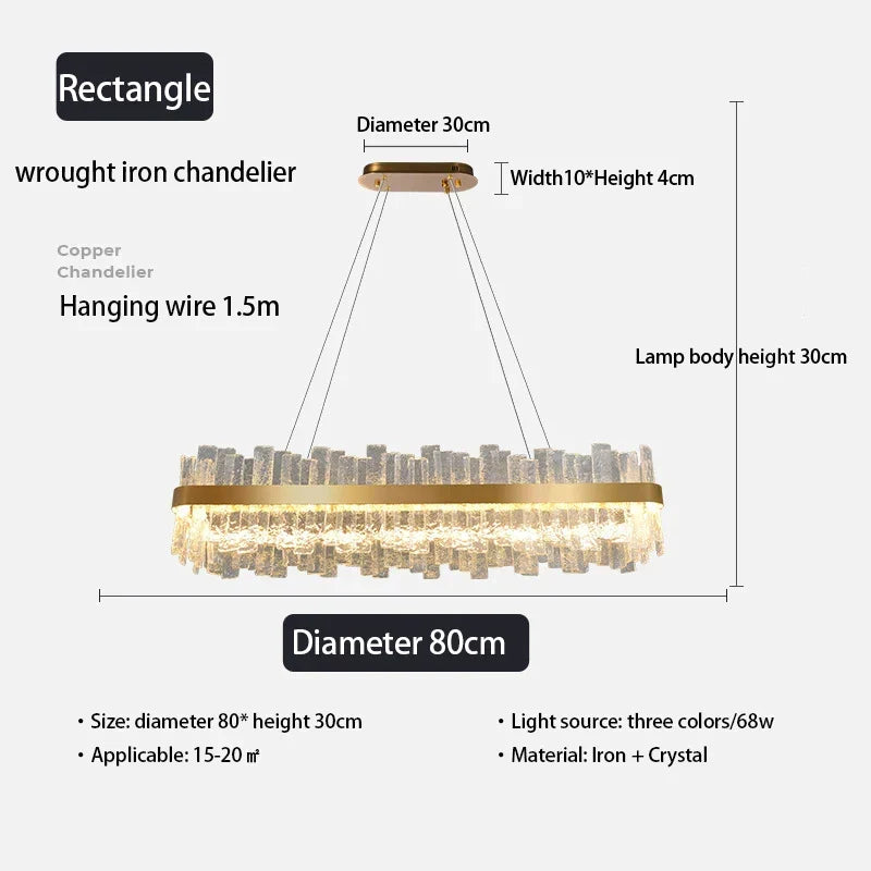 Golden Crystal Pendant Light Rectangle 100cm