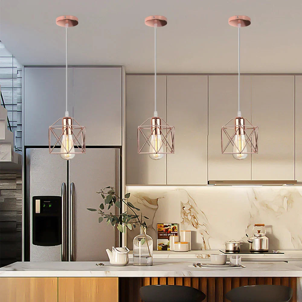 Gold Industrial Pendant Light Adjustable Height