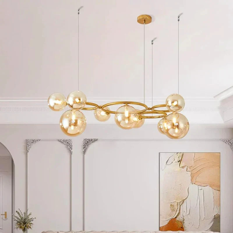 White Minimalist LED Chandelier 9-Head Smoky Grey