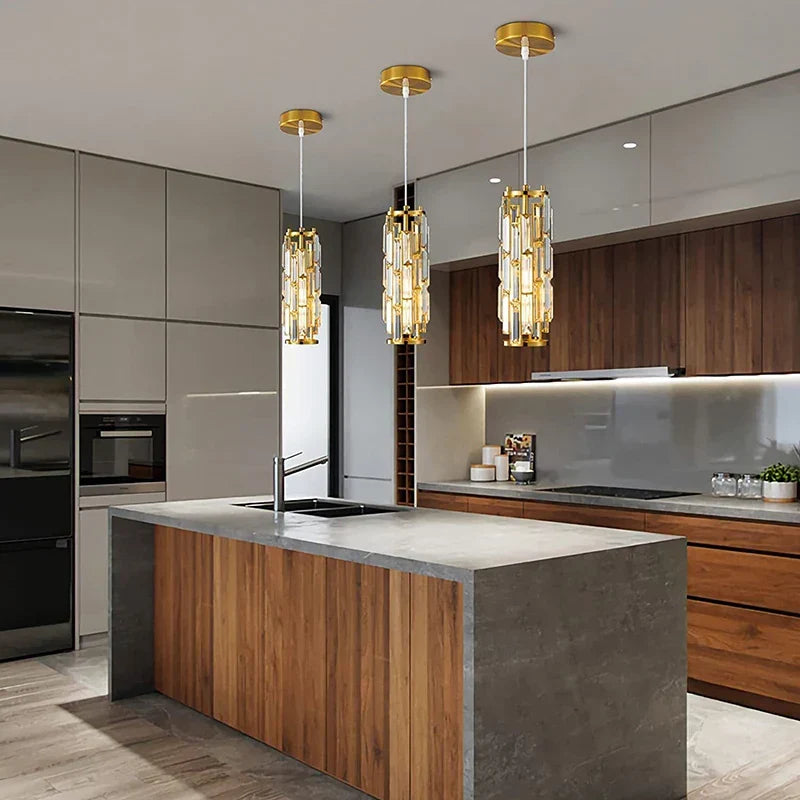 Gold Crystal Pendant Light L76cm Shimmering