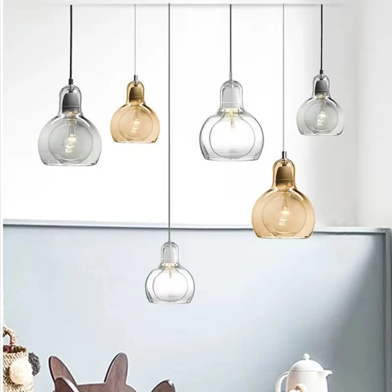 Amber Glass Pendant Light Large Size Kitchen