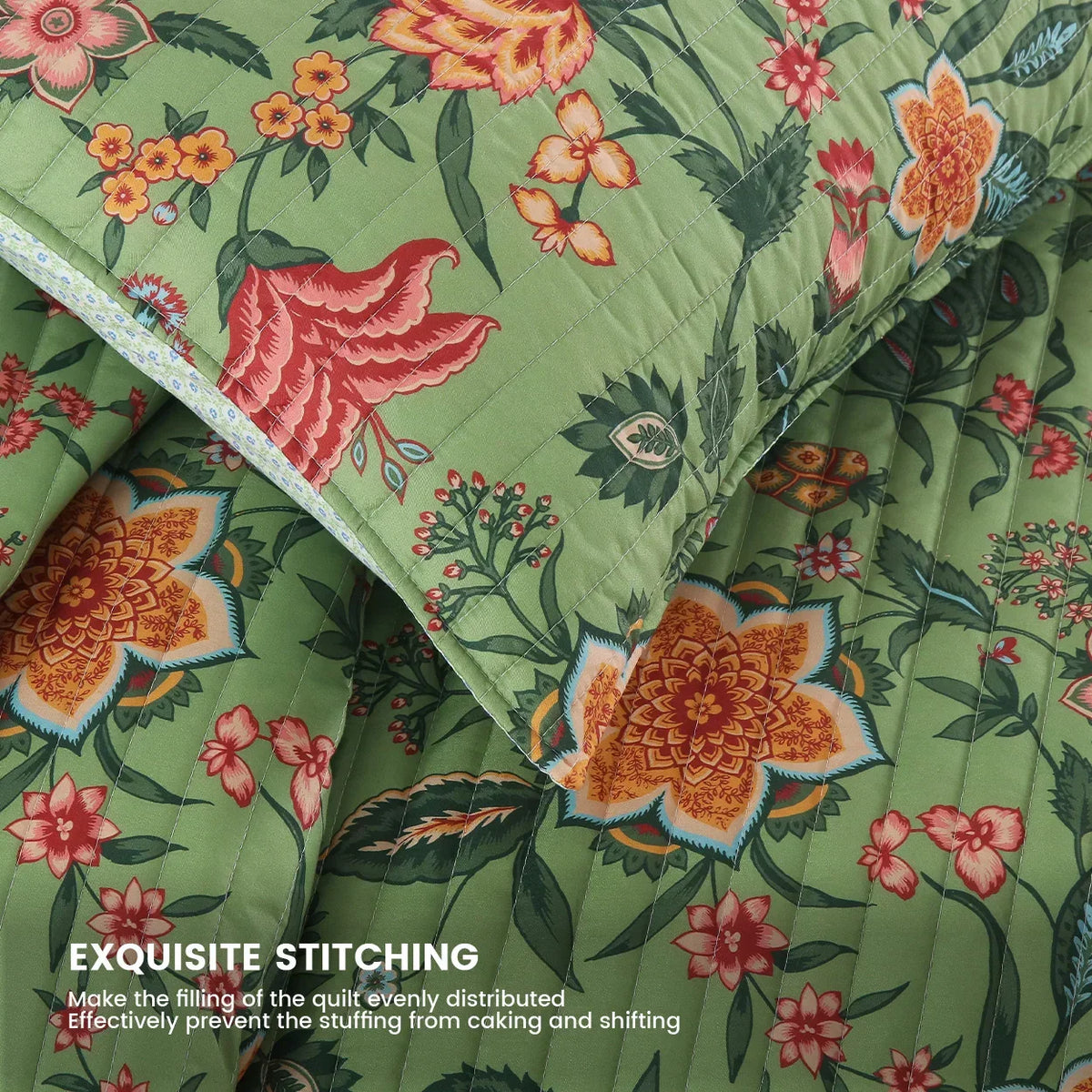 Green Floral Quilt Set