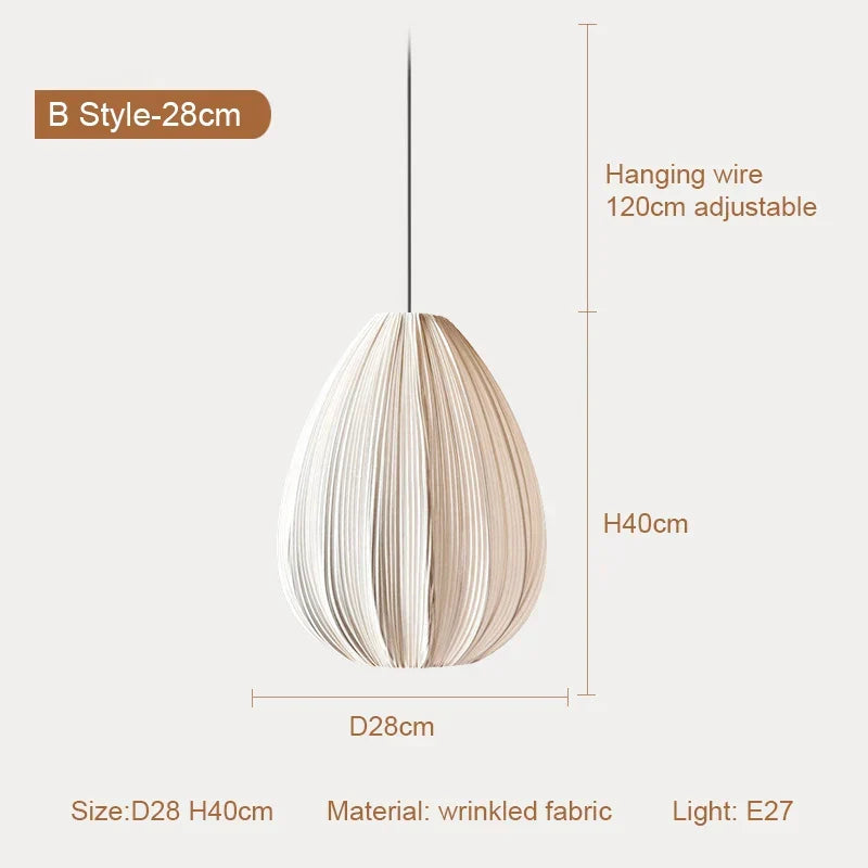 Pleated Fabric Pendant Light Wabi Sabi 3-Head
