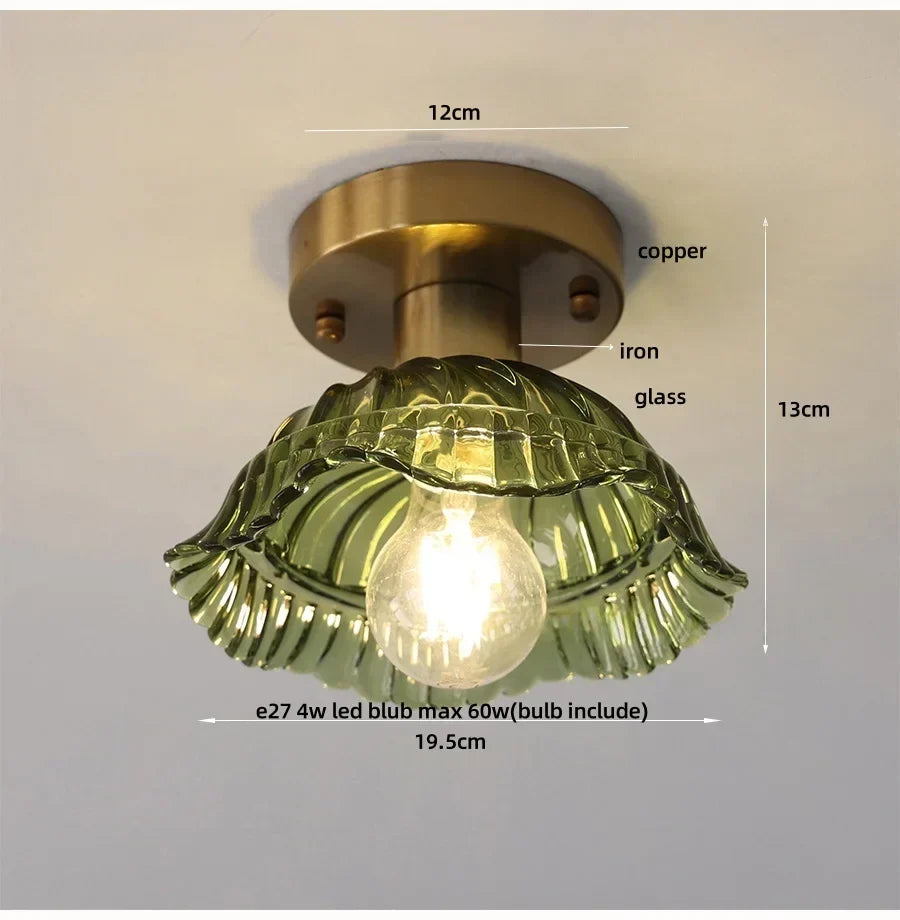 Green Glass Copper Ceiling Light