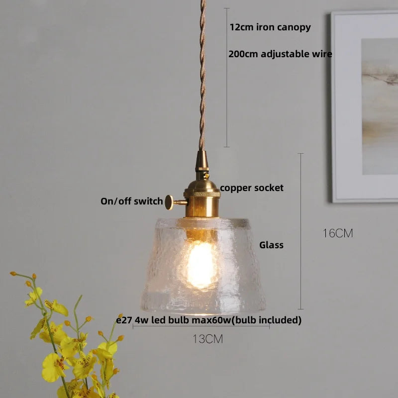 Green Glass Pendant Light Adjustable E27 Base