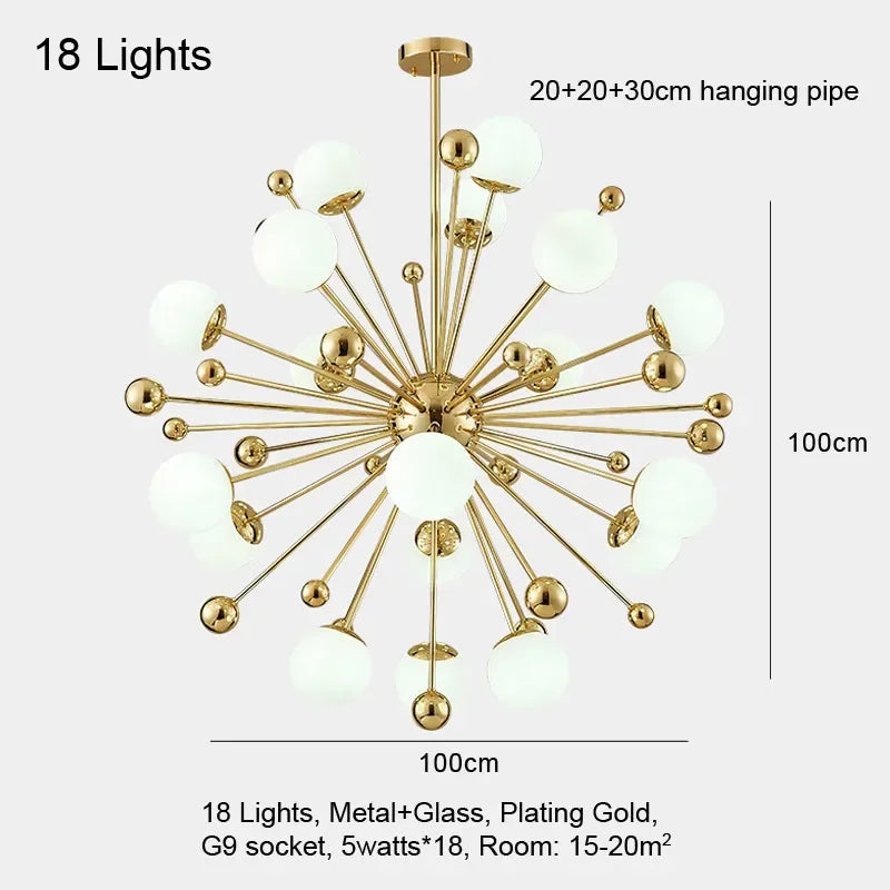 Gold Glass Pendant Light 18-Light Design