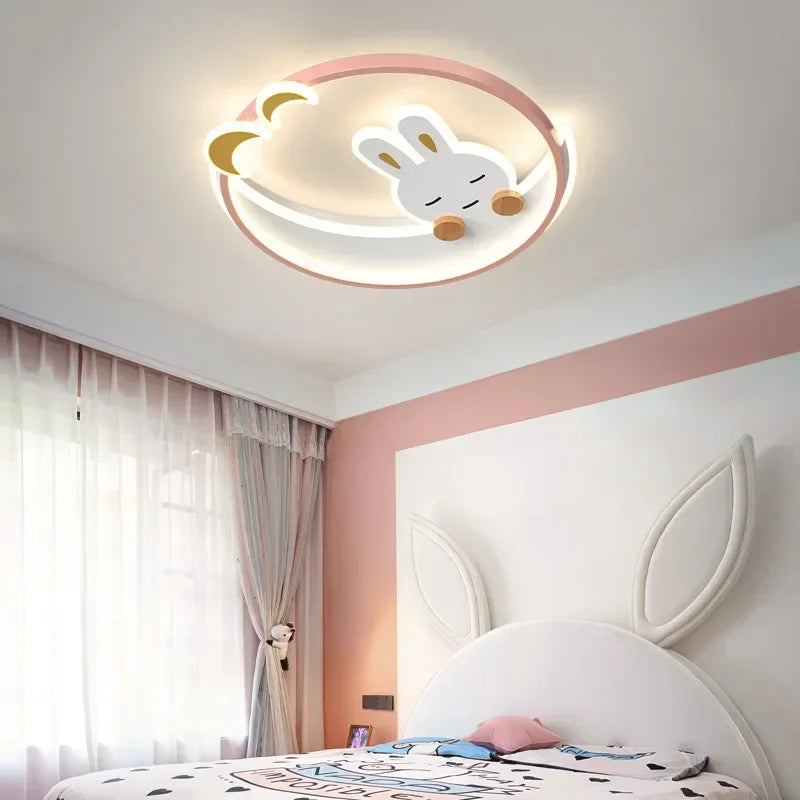 White LED Ceiling Lamp Pink Kids Study Room