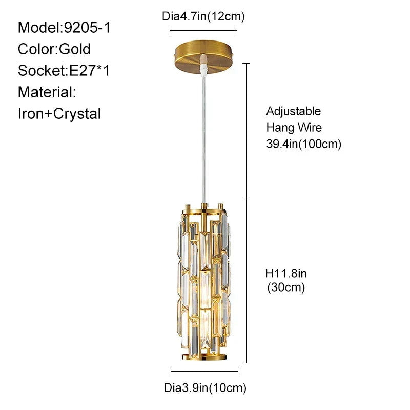 Gold Crystal Pendant Light L76cm Shimmering