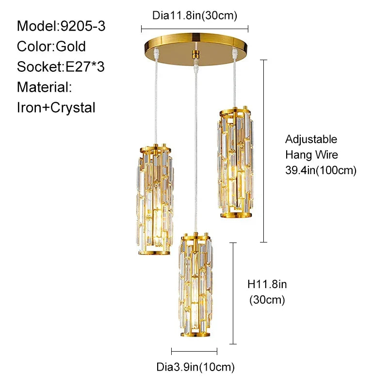 Gold Crystal Pendant Light L76cm Shimmering
