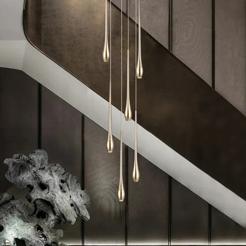 Gold Duplex LED Chandelier 12-Light Staircase