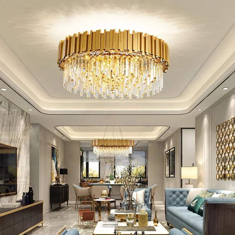 Gold Round Crystal Chandelier 72cm Hanging