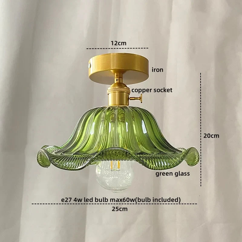 Green Glass Ceiling Light Copper Iron Blend