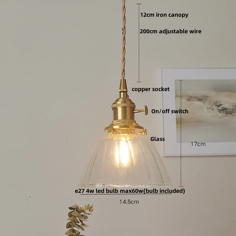 Green Glass Pendant Light Adjustable E27 Base