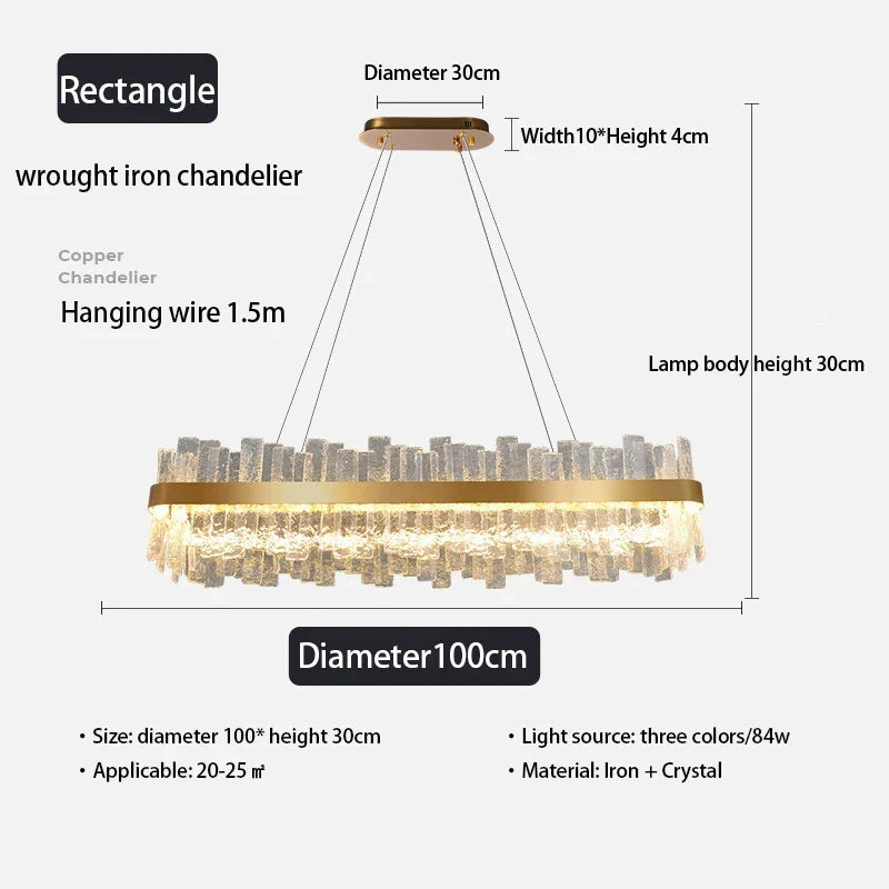 Golden Crystal Pendant Light Rectangle 100cm