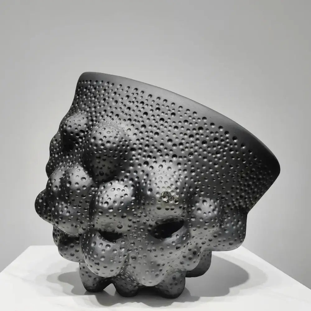 Black Ceramic Pleated Vase