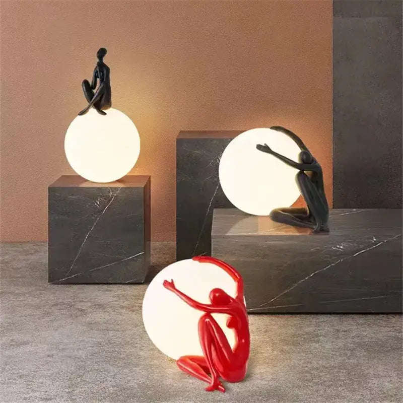 Black Red Resin Lamp