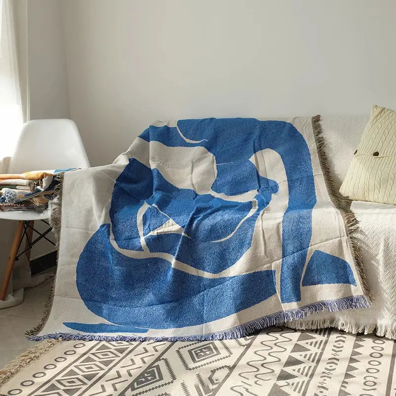 Blue Geometric Knitted Throw