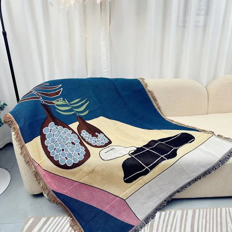 Blue Geometric Knitted Throw