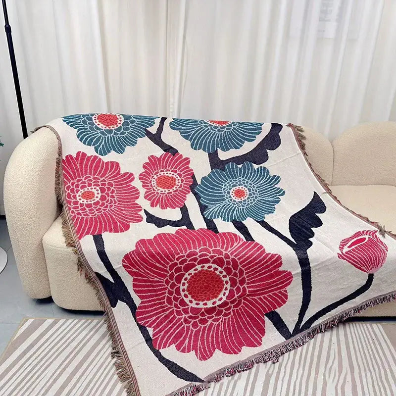 Blue Geometric Knitted Throw
