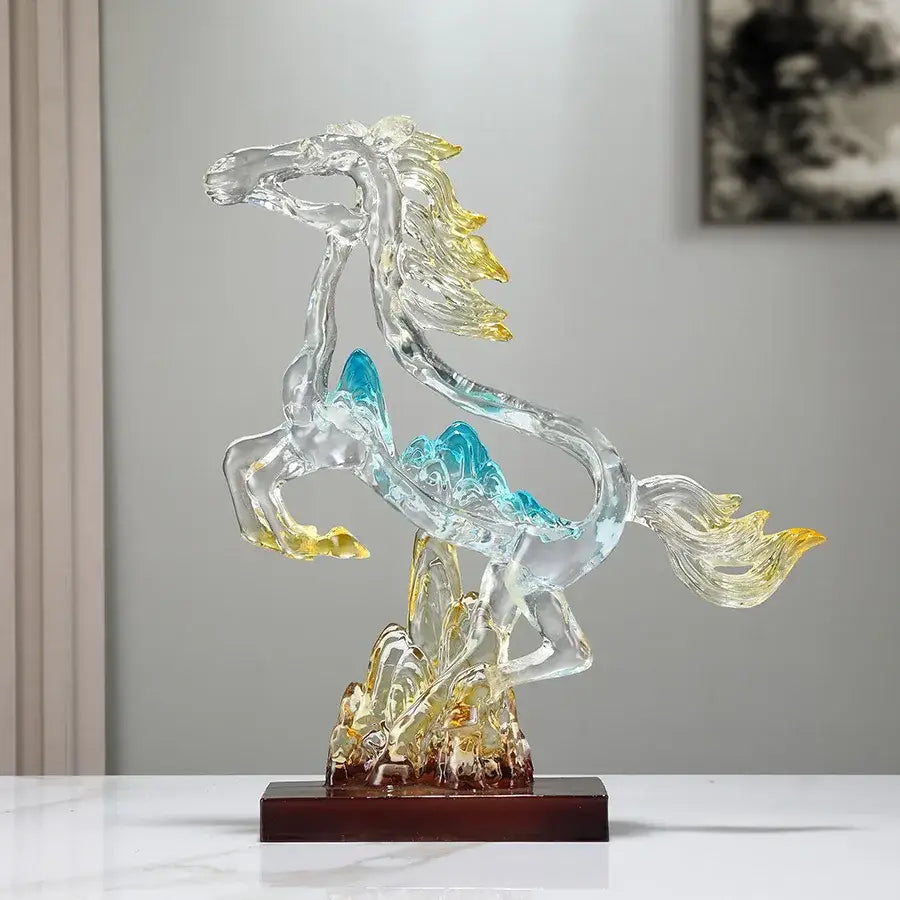Blue Gold Crystal Horse Statue