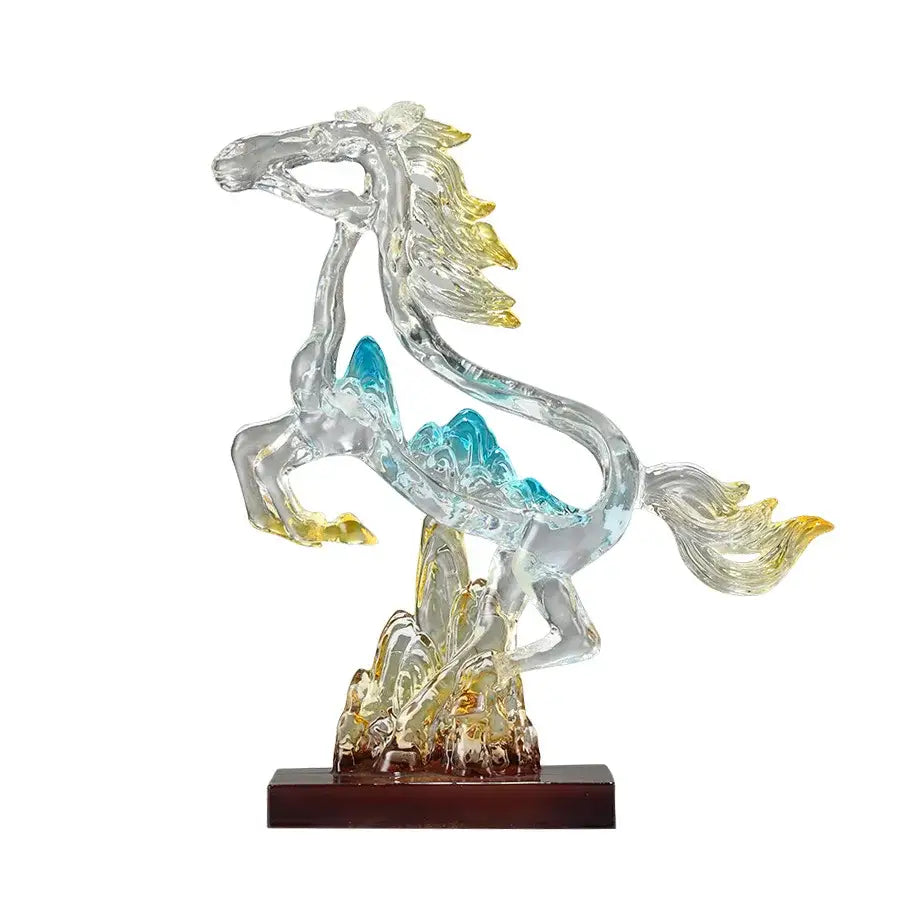 Blue Gold Crystal Horse Statue